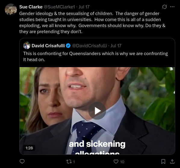 Sue Clarke on Twitter: Gender ideology & the sexualising of children. The danger of gender studies being taught in universities. How come this is all of a sudden exploding, we all know why. Governments should know why. Do they & they are pretending they don't.